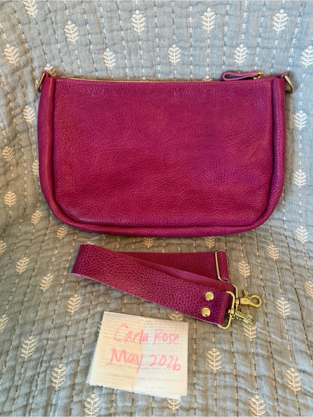 KMM Pink Bulldog Full Size Crossbody bag with matching slider strap - Picture 1 of 3